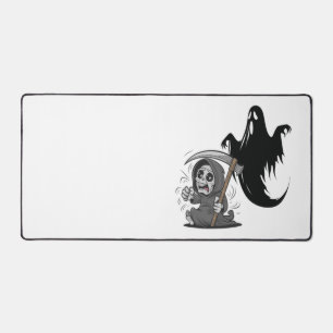 Frightened grim reaper and ghost. desk mat