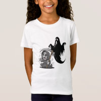 Frightened grim reaper and ghost.