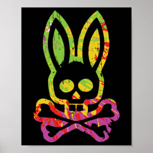 Frightening Bunny Rabbit Face Tie Dye Happy Easter Poster