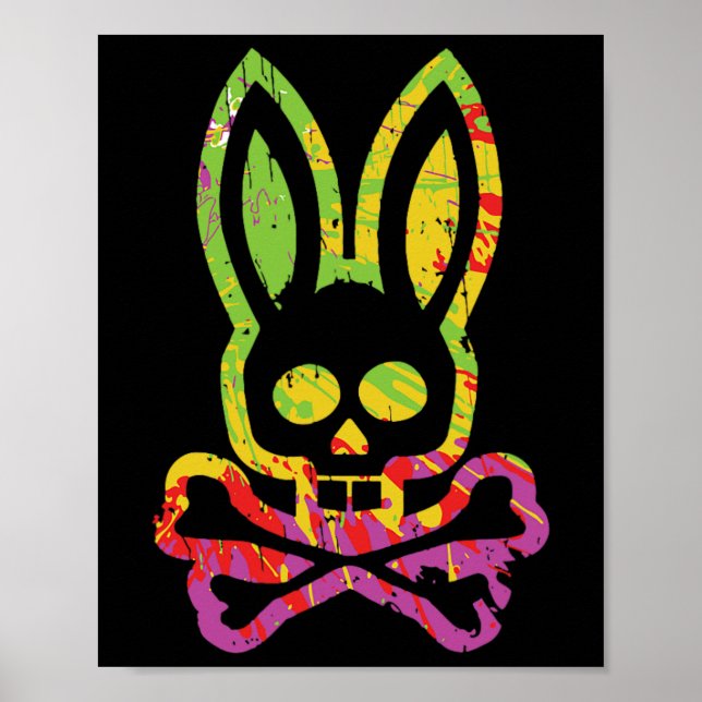 Frightening Bunny Rabbit Face Tie Dye Happy Easter Poster (Front)