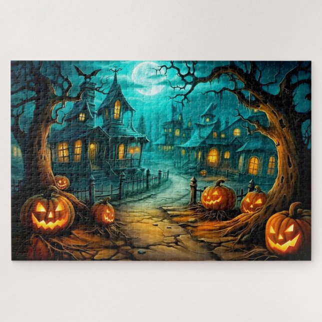 Frightful Halloween Haunted House After Midnight Jigsaw Puzzle (Horizontal)