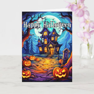 Frightful Haunted House Happy Halloween Card