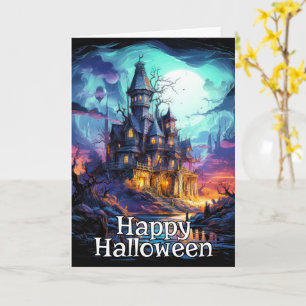Frightful Spooky Haunted House   Happy Halloween Card