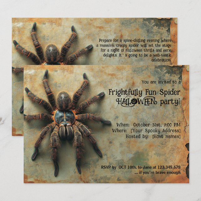 Frightfully Fun Spider Halloween Party Invitation (Front/Back)