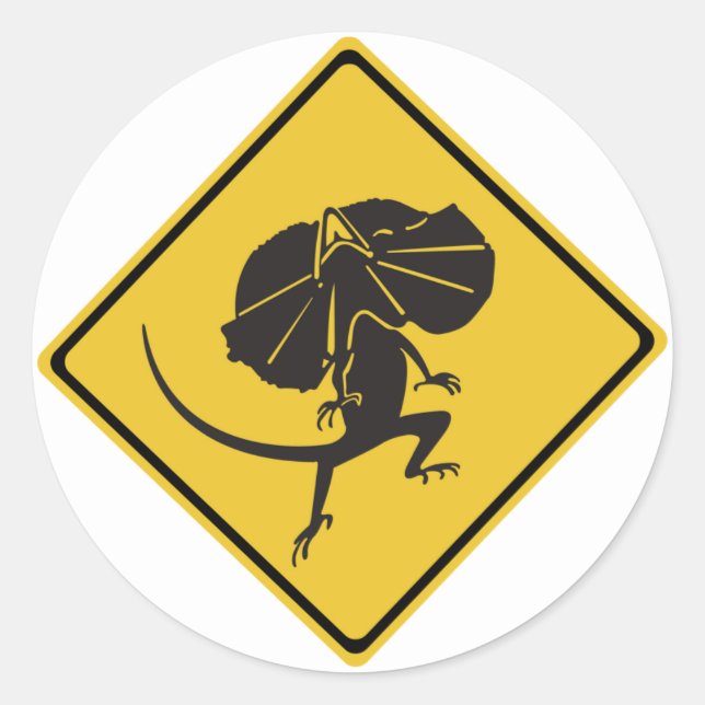 Frill-necked Lizards Crossing, Traffic Sign, AU Classic Round Sticker (Front)