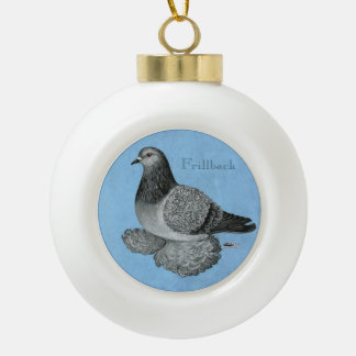 Frillback Blue Grizzle Pigeon Ceramic Ball Christmas Ornament