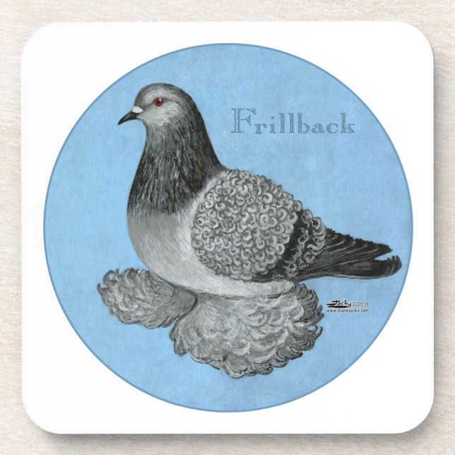 Frillback Blue Grizzle Pigeon Coaster (Front)
