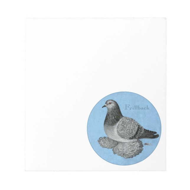 Frillback Blue Grizzle Pigeon Notepad (Front)