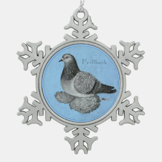 Frillback Blue Grizzle Pigeon Snowflake Pewter Christmas Ornament