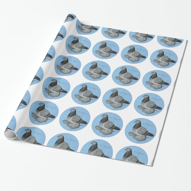 Frillback Blue Grizzle Pigeon Wrapping Paper (Unrolled)