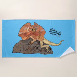 Frilled-neck lizard cartoon illustration beach towel