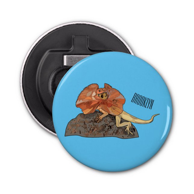Frilled-neck lizard cartoon illustration bottle opener (Front)