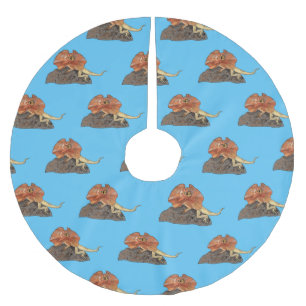Frilled-neck lizard cartoon illustration brushed polyester tree skirt