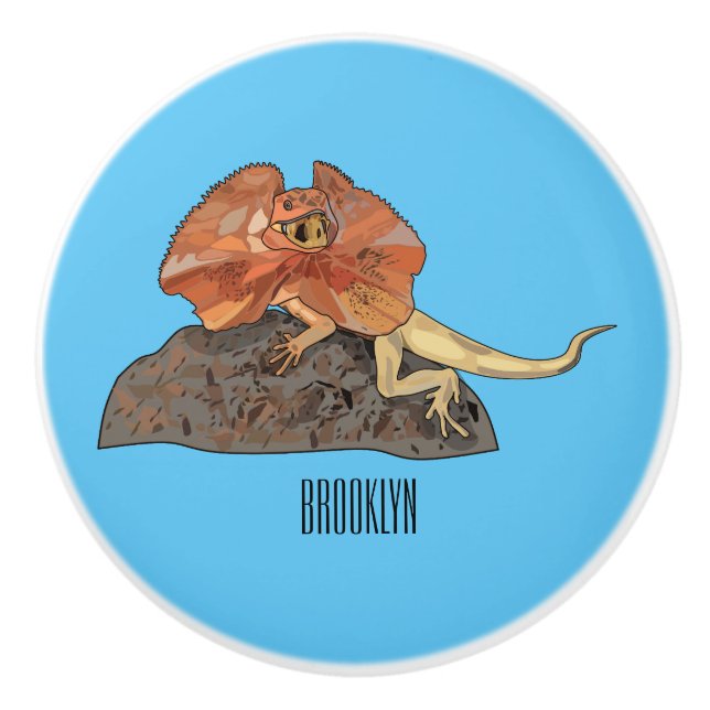 Frilled-neck lizard cartoon illustration ceramic knob (Front)
