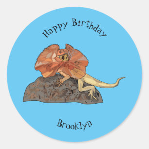Frilled-neck lizard cartoon illustration classic round sticker