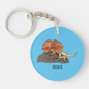 Frilled-neck lizard cartoon illustration key ring