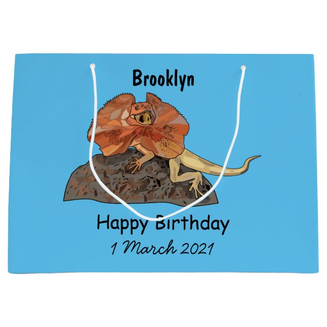 Frilled-neck lizard cartoon illustration large gift bag (Front)