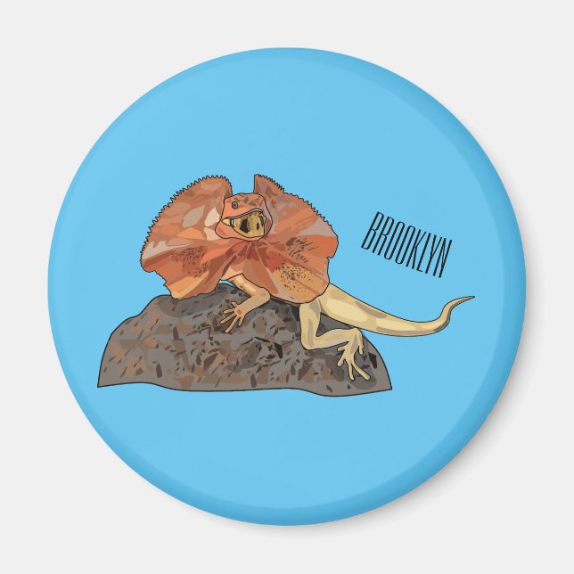 Frilled-neck lizard cartoon illustration magnet (Front)