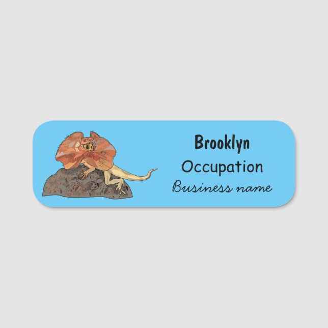 Frilled-neck lizard cartoon illustration name tag (Front)