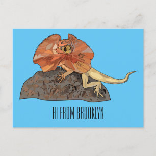 Frilled-neck lizard cartoon illustration postcard