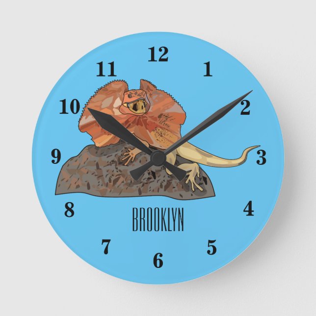 Frilled-neck lizard cartoon illustration round clock (Front)