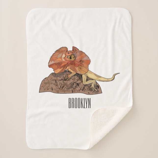 Frilled-neck lizard cartoon illustration sherpa blanket (Front)