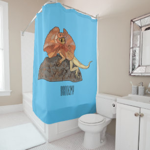 Frilled-neck lizard cartoon illustration shower curtain