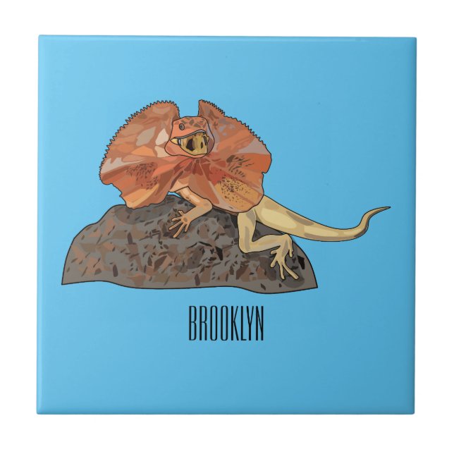 Frilled-neck lizard cartoon illustration tile (Front)