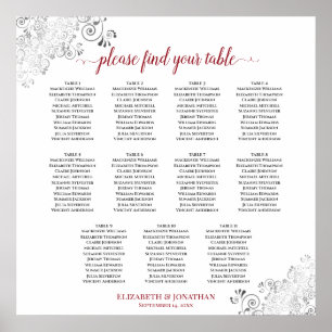 Frilly 11 Table Wedding Seating Chart White & Red