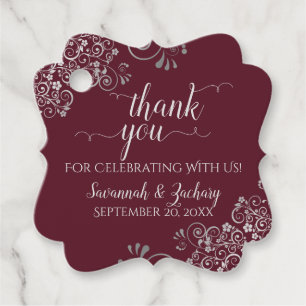 Frilly Burgundy & Silver Grey Wedding Thank You Favour Tags