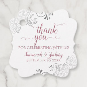 Frilly Dusty Rose White & Silver Wedding Thank You Favour Tags