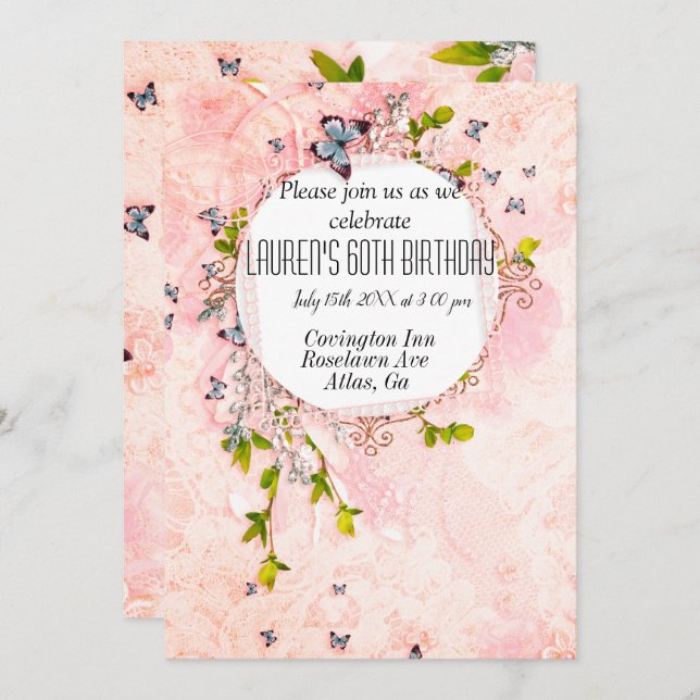 Frilly enchanting birthday invitation (Front/Back)