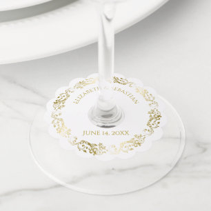 Frilly Gold Filigree Elegant Simple Chic Wedding Wine Glass Tag