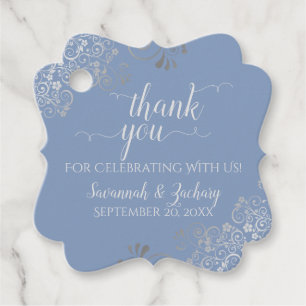 Frilly Light Blue & Silver Grey Wedding Thank You Favour Tags