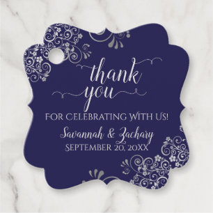 Frilly Navy Blue & Silver Grey Wedding Thank You Favour Tags