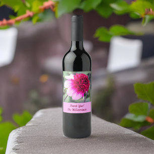 Frilly Pink and Magenta Dahlia Wine Label