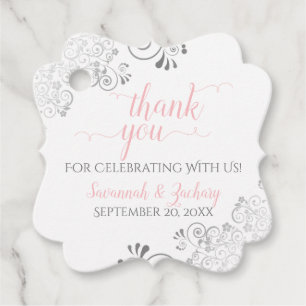 Frilly Pink, White & Silver Grey Wedding Thank You Favour Tags