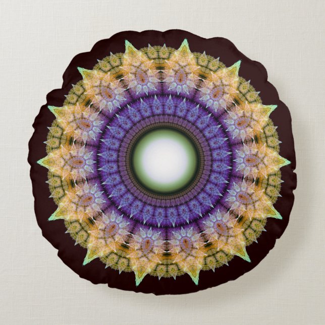 Frilly radiating colourful pattern round cushion (Front)