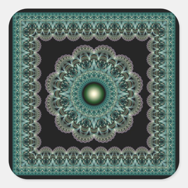 Frilly sacred fractal ornament square sticker (Front)