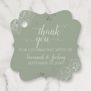 Frilly Sage Green & Silver Grey Wedding Thank You Favour Tags