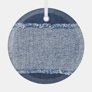 Fringed denim blue jeans frame. glass tree decoration
