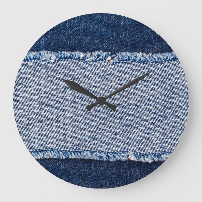 Fringed denim blue jeans frame. large clock (Front)