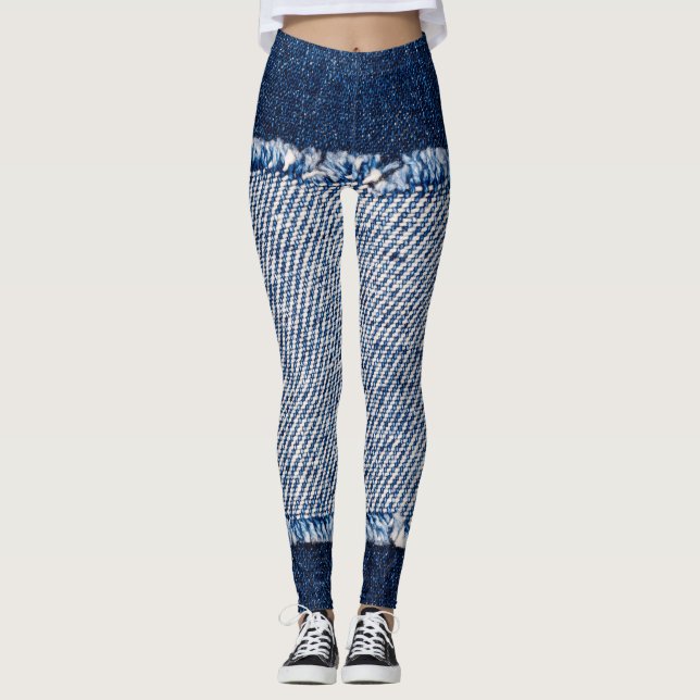 Fringed denim blue jeans frame. leggings (Front)