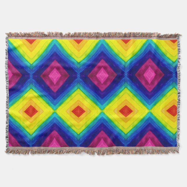 Fringed Gradient Prism Rainbow Art Throw Blanket  (Front)