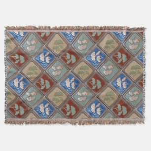 Fringed Throw blanket with craftsman gingko print