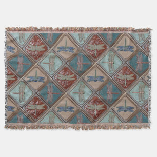 Fringed Throw blanket with Dragonfly print