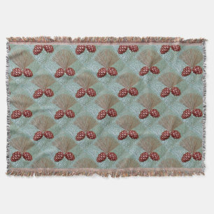 Fringed Throw blanket with Pinecone