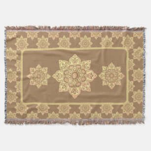 Fringed Throw Blanket with yellow medallions