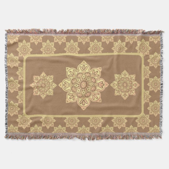 Fringed Throw Blanket with yellow medallions (Front)