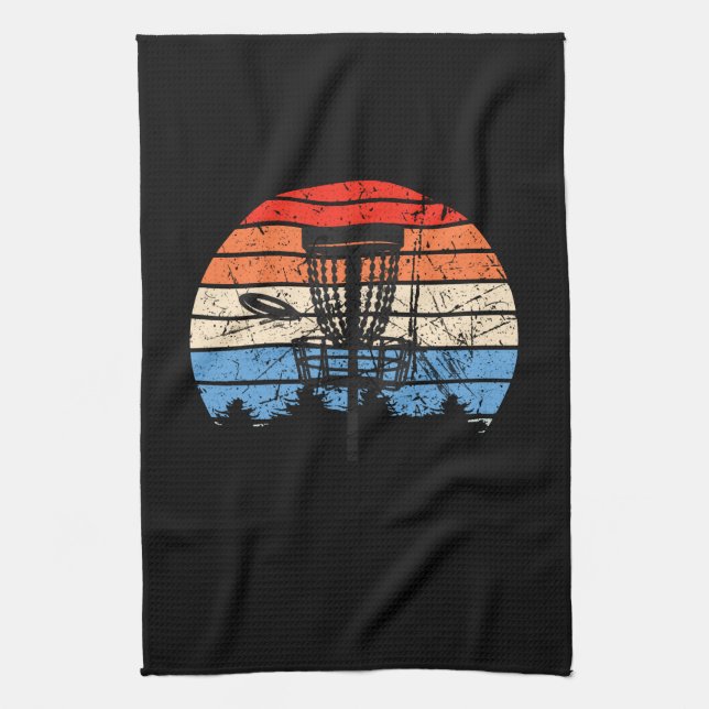 Frisbee Golf Disc Golf Retro Tea Towel (Vertical)